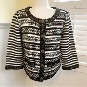 St. John Black & White Silk Blend Button-Up Knit Blazer Size 12